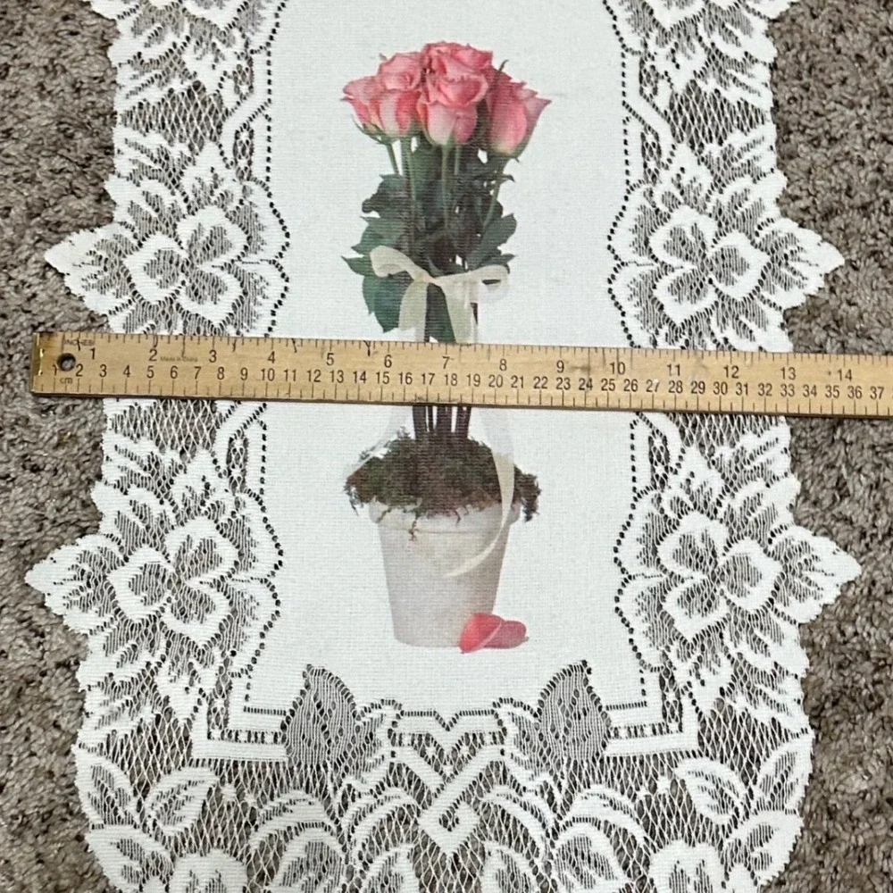 Heritage Lace Wall Hanging Banner NEW Pink Rose Floral Cottagecore Farmhouse